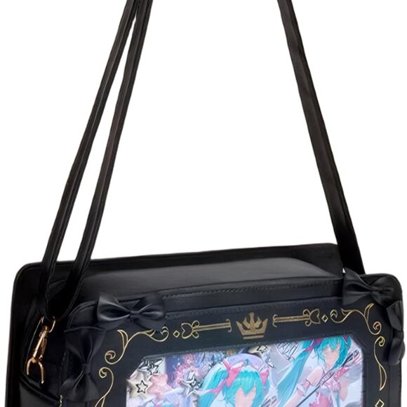 Personalized Black Ita Messenger Bag with Transparent Pockets for Anime Lovers - Picture 1 of 9